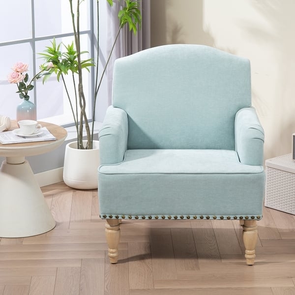 Accent Chair Pale Aqua Turned Legs Nailhead Trim Arched Back