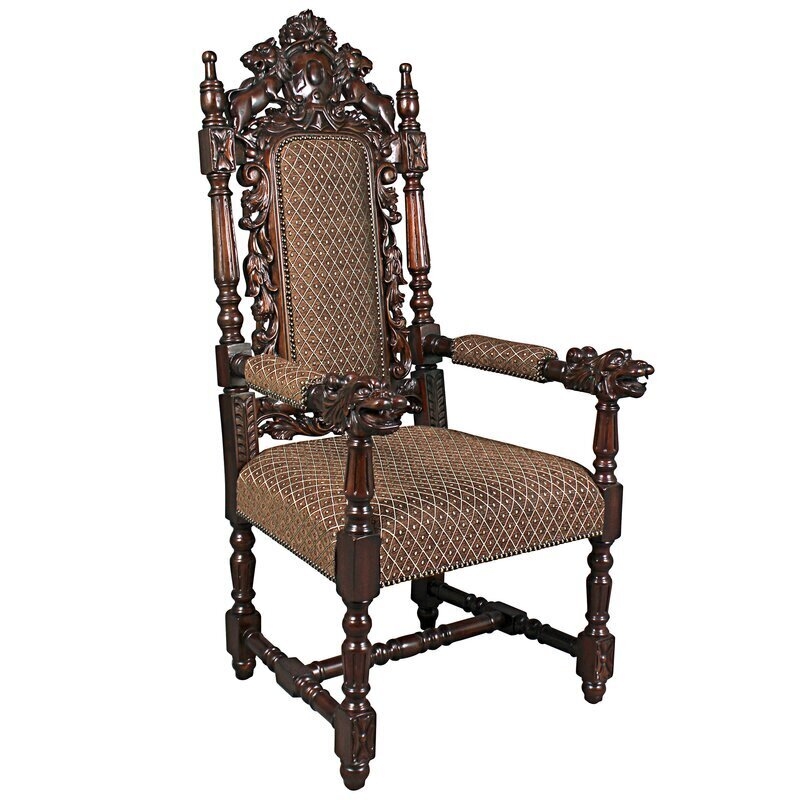 Accent Chair Renaissance Revival Lion Head Carved High Back