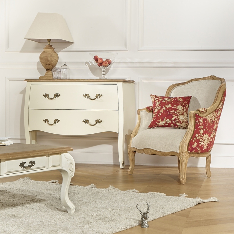 Accent Chair Ruby Red Floral Print Cabriole Legs Antique Cream