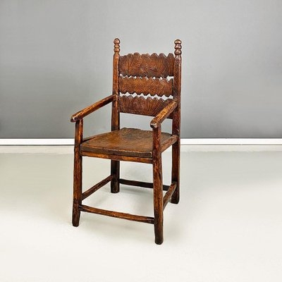 Accent Chair Rustic Italian Scalloped Slats Aged Patina High Back