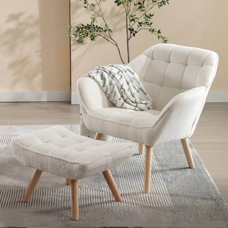 Accent Chair Sherpa Upholstery Quilted Tufting Matching Ottoman