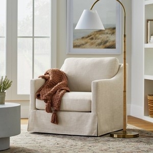 Accent Chair Skirted Base Swivel Cream Track Arms Coastal