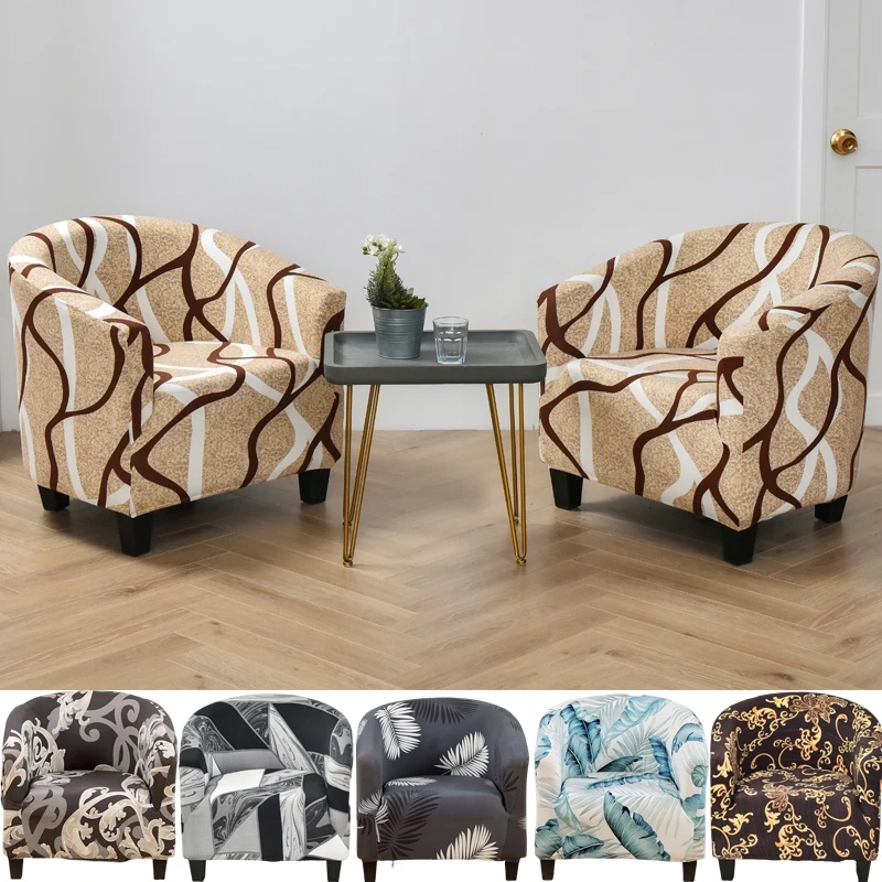 Accent Chair Slipcover Abstract Linear Pattern Tub Silhouette