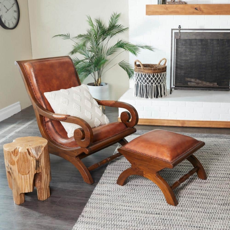 Accent Chair: Traditional Scrolled Arms & High Back Teak Frame