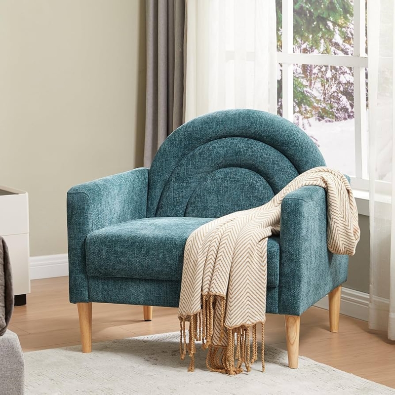 Accent Chair Turquoise Blue Arched Backrest Concentric Stitching