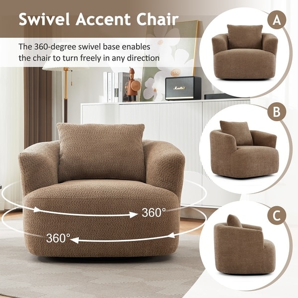 Accent Chair Warm Taupe Boucle Swivel Barrel Throw Pillow