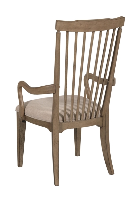 Accent Chair Weathered Wood Upholstered Seat Curved Arms Taupe Finish