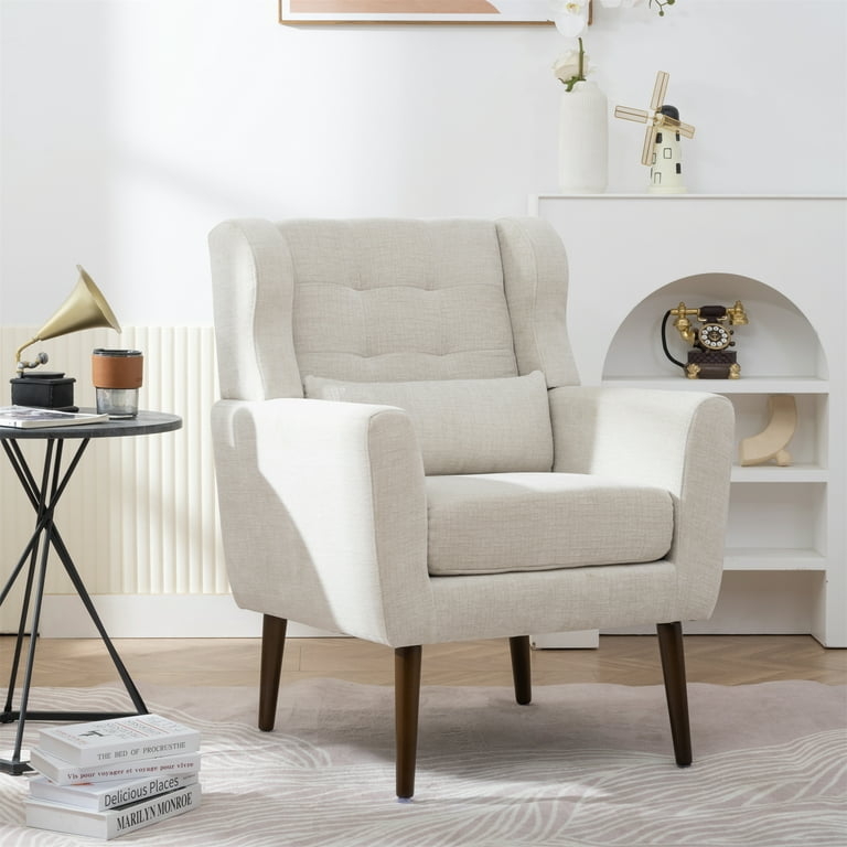 Accent Chair Wingback Silhouette Horizontal Tufted Back Lumbar Pillow