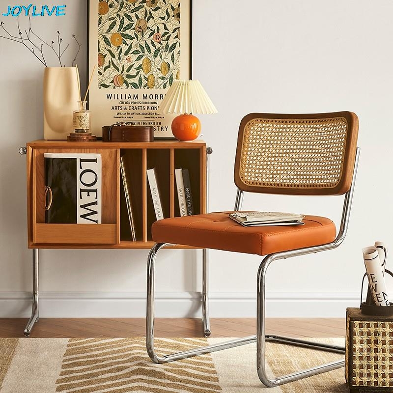 Accent Chair with Cantilever Chrome Base and Rattan Mesh Backrest
