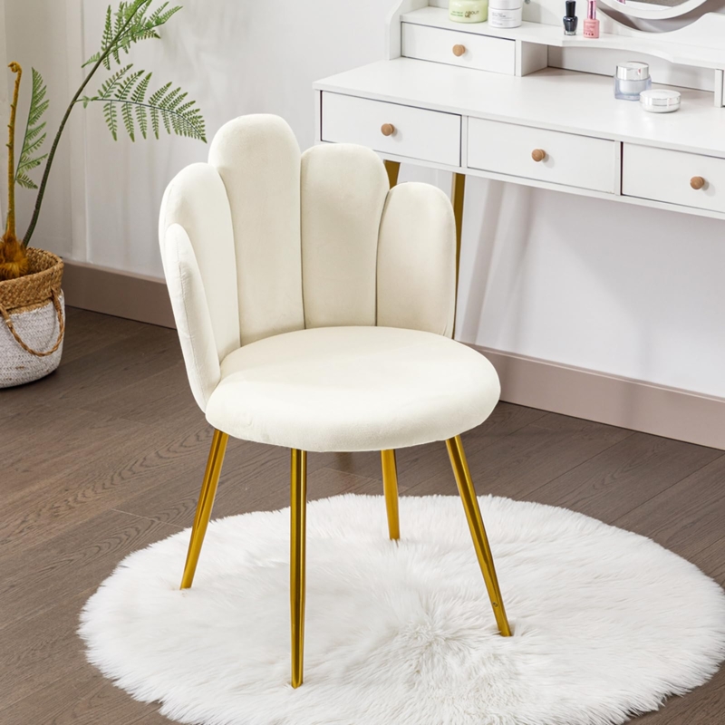 Accent Chair with Gold Tapered Legs and Scalloped Backrest