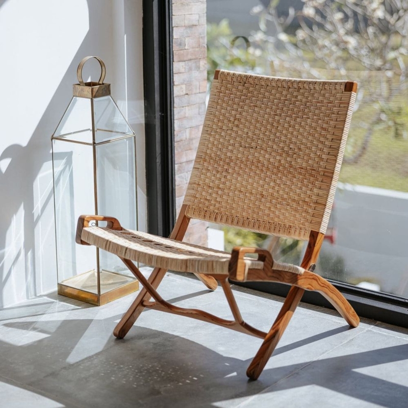 Accent Chair, Woven Cord Seat, Natural Wood X-Frame