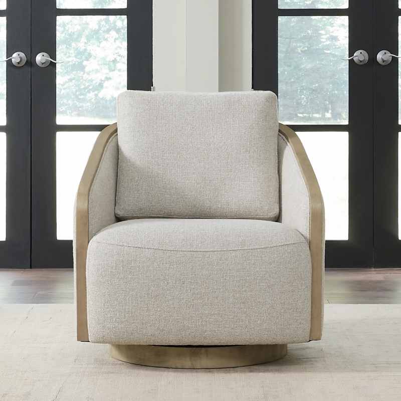Accent Chair Wrap Around Wood Frame Swivel Textured Modern Organic