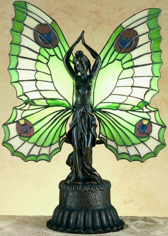 Accent Lamp: Figural Lady Base with Green Stained Glass Butterfly Wings