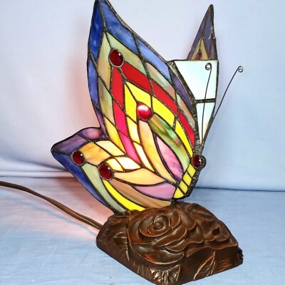 Accent Lamp: Ruby Red Glass Cabochons on Butterfly Rose Sculpted Base