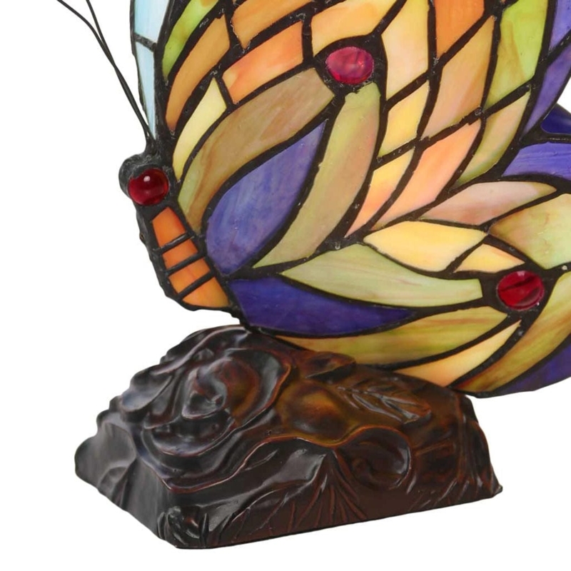 Accent Lamp: Stained Glass Butterfly with Red Cabochon Accents