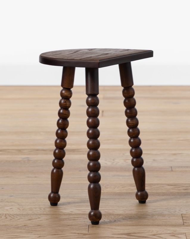 Accent Stool Bobbin Legs Walnut Brown D-Shaped Top Tripod Base Traditional