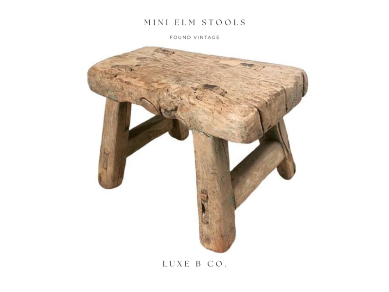 Accent Stool Vintage Elm Chunky Slab Top Mortise Tenon Weathered Riser