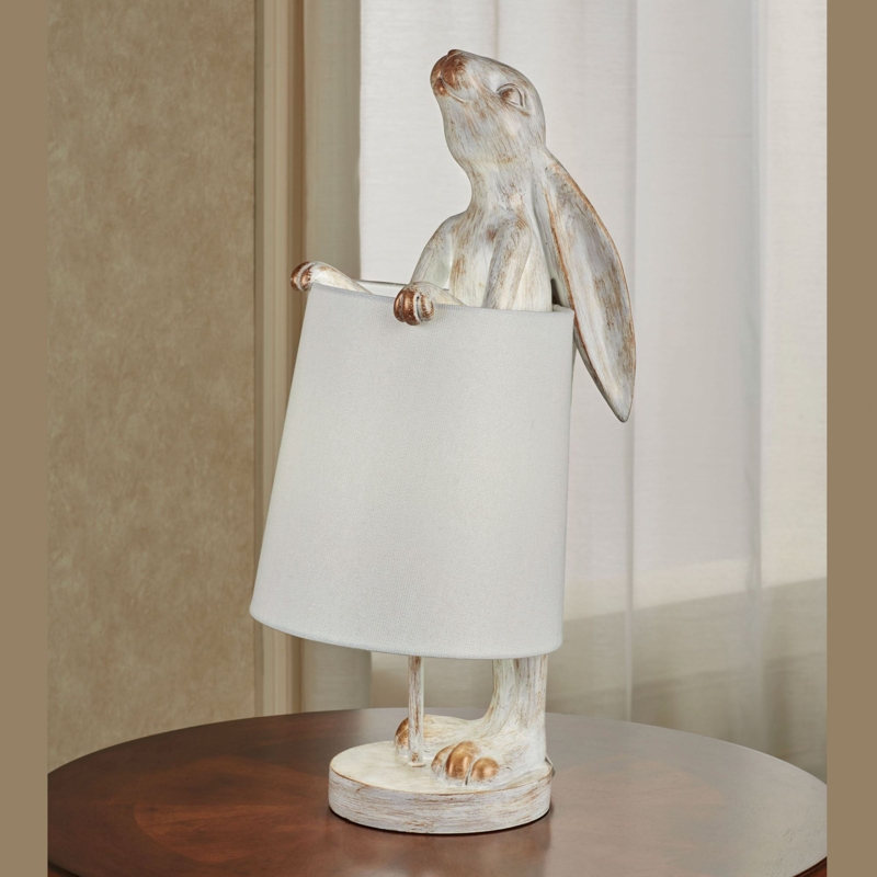 Accent Table Lamp Hare Peeking Copper Whitewash Cottagecore