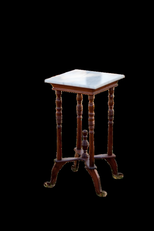 Accent Table: Traditional Espresso Wood, Turned Legs, Marble Top