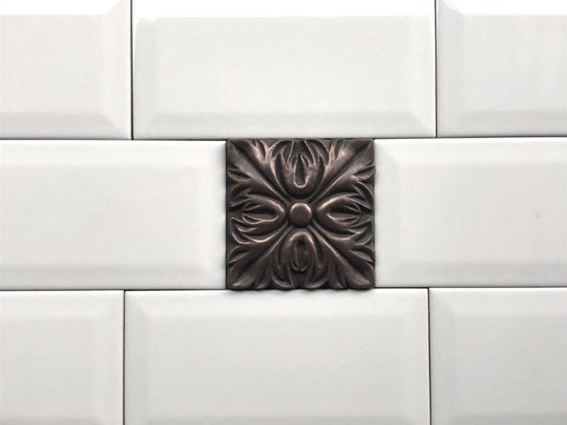 Accent Tile Antique Bronze Floral Relief Insert for Subway Wall