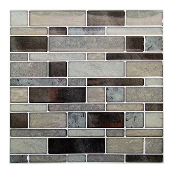 Accent Wall Tile Peel and Stick Linear Staggered Taupe Stone Look