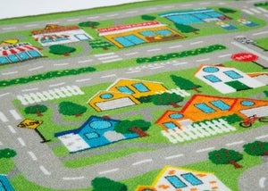 Activity Rug Illustrated Town Rug White Picket Fences Traffic Signs