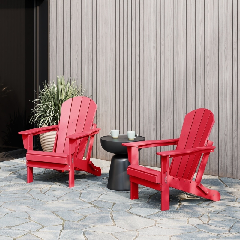 Adirondack Chair Crimson Red Poly Lumber Folding Design Slatted Back
