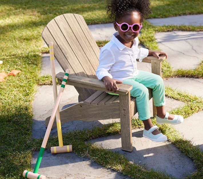 Adirondack Chair Grey Weathered Fan Back Wood Kids Furniture