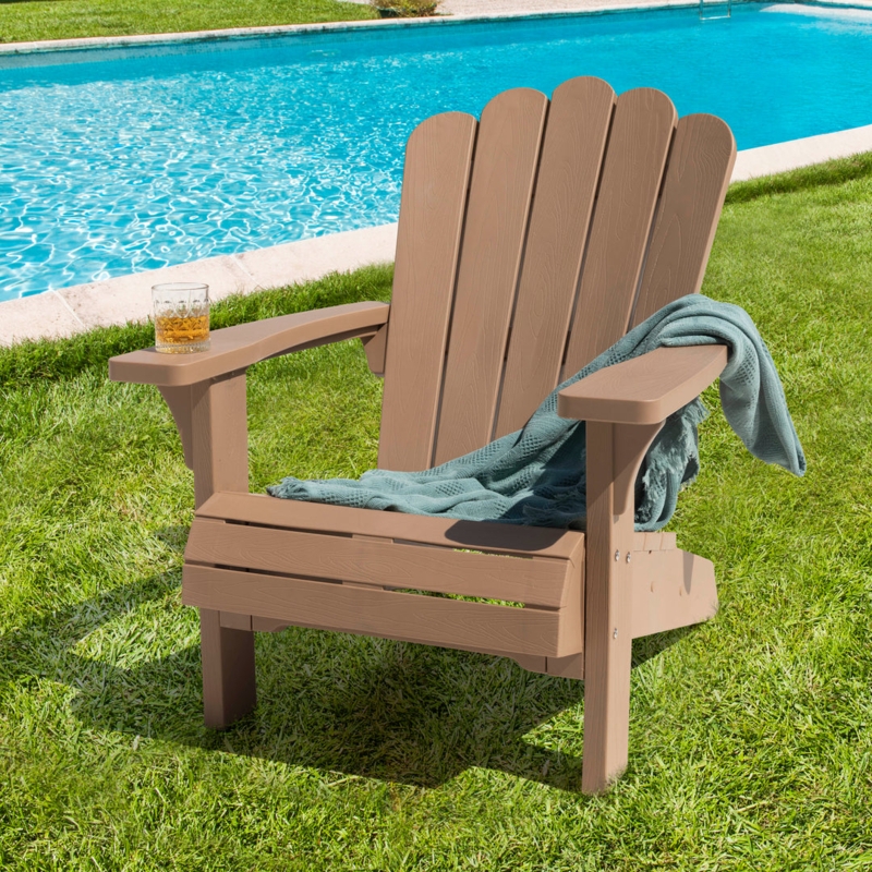 Adirondack Chair Tan Matte Wood Grain Scalloped Back Foldable Rustic