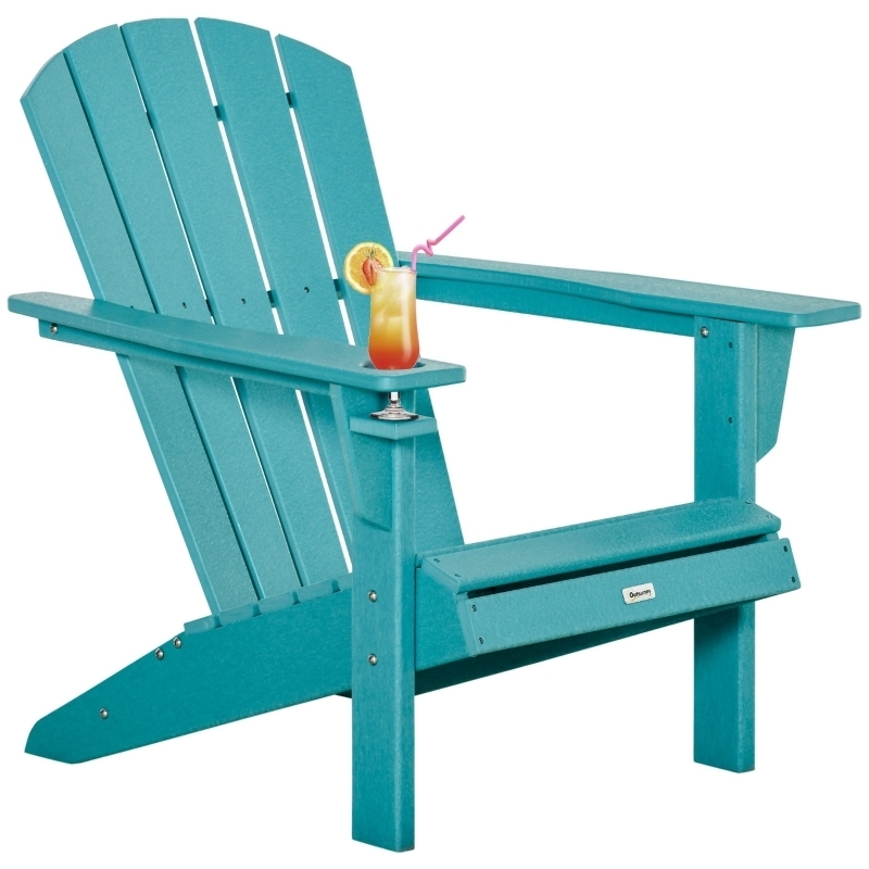 Adirondack Chair Turquoise HDPE Matte Textured Cup Holder Coastal Lounge