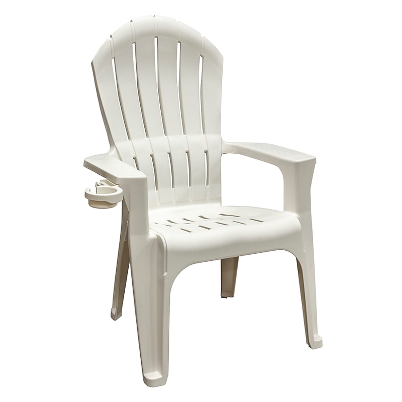 Adirondack Chair White Plastic Matte Curved Slatted Back Cup Holder