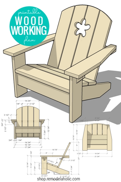 Adirondack Chair Woodworking Plan DIY Flower Cutout Blueprints