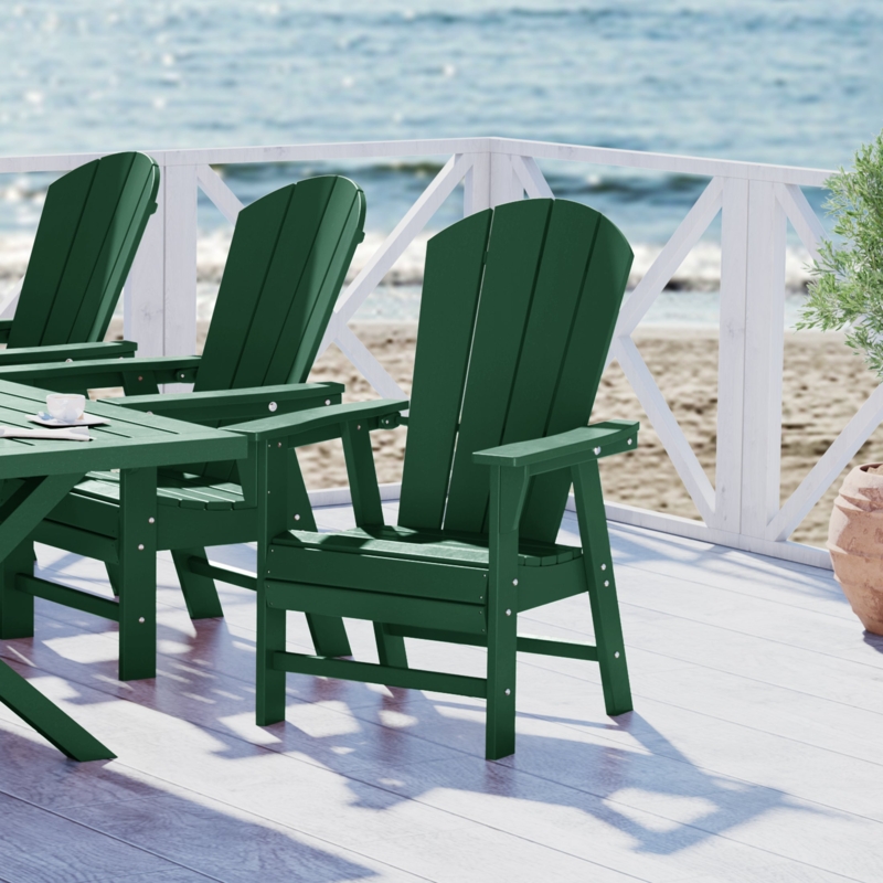 Adirondack Dining Chair Forest Green HDPE Matte Textured Slatted Back