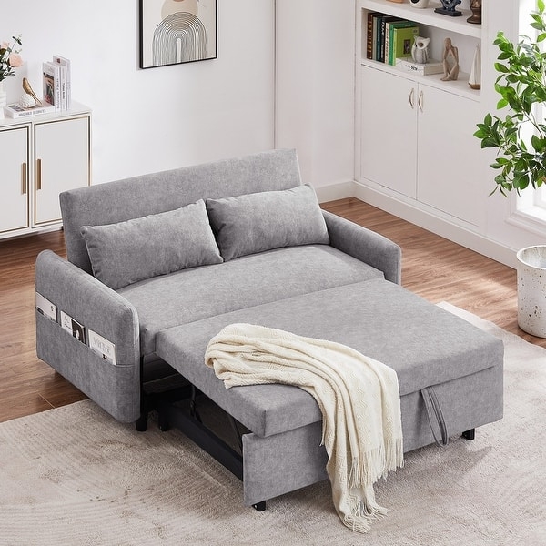 Adjustable Backrest Couch with Pull Out Bed in Heather Grey