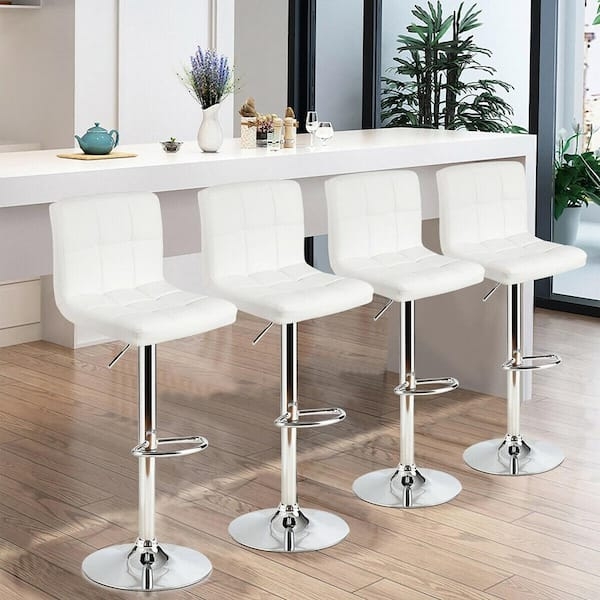 Adjustable Bar Stool with Grid Tufting and Polished Chrome Pedestal