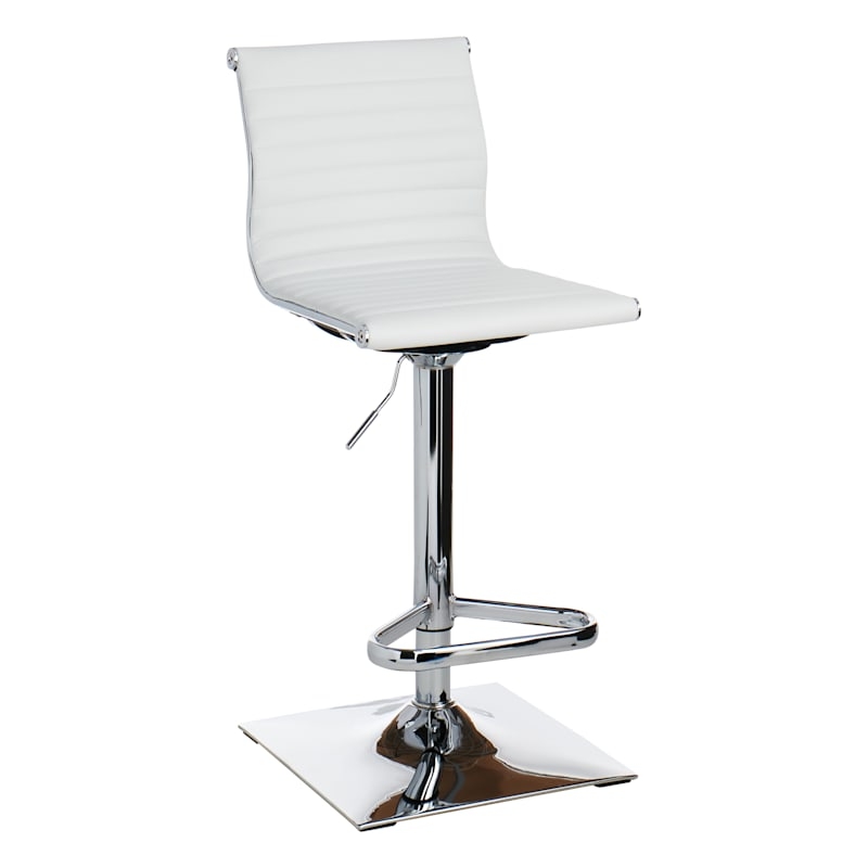 Adjustable Barstool with Ribbed Stitching and Square Chrome Base