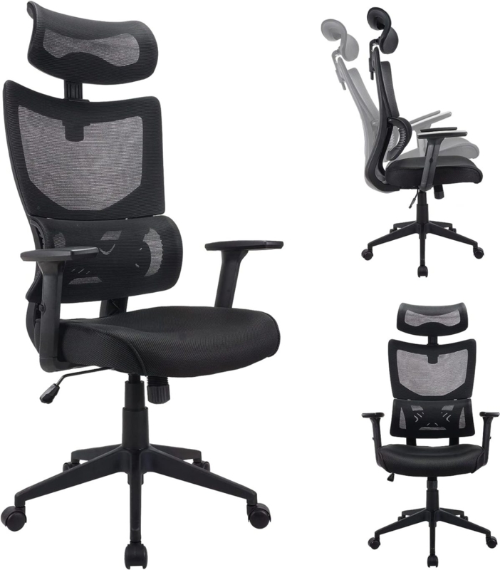Adjustable Ergonomic Mesh Office Chair with Headrest and T-Arms