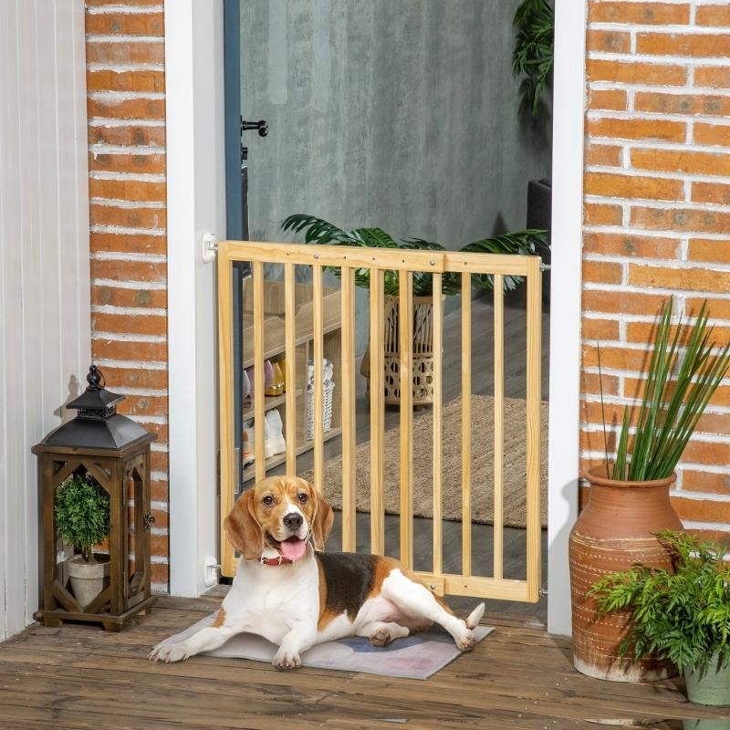 Adjustable Pet Gate, Natural Wood Finish with Expandable Frame