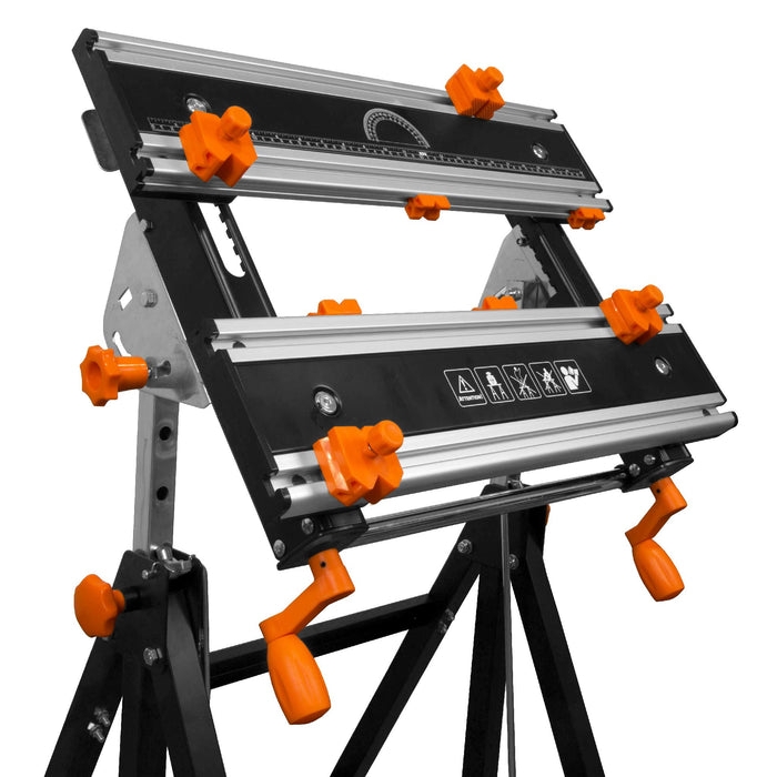 Adjustable Tilting Workbench Industrial Orange Steel Sliding Clamps
