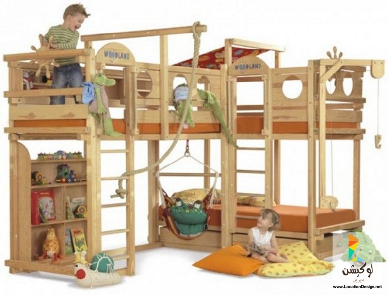 Adventure Loft Bunk Bed Natural Wood with Pulley Crane and Rope