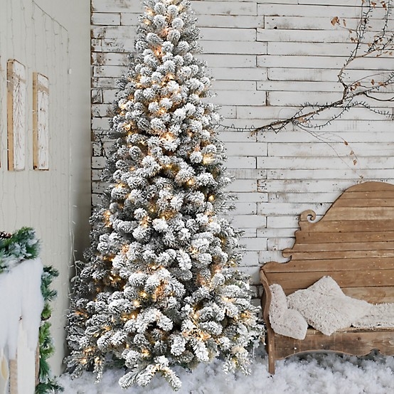 Alaskan Pine Flocked Christmas Tree with Smart String Lighting