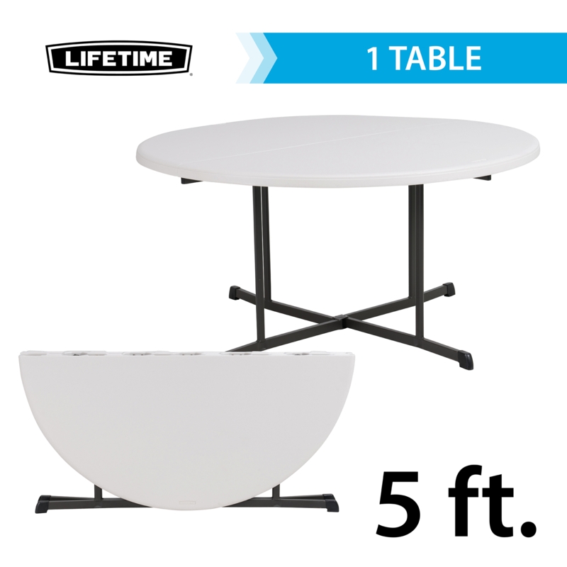 Almond Round Folding Table, 60 Inch Fold-in-Half Plastic Top