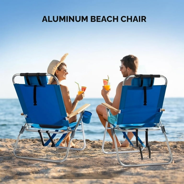Aluminum Backpack Chair with Wood Toned Armrests and Headrest