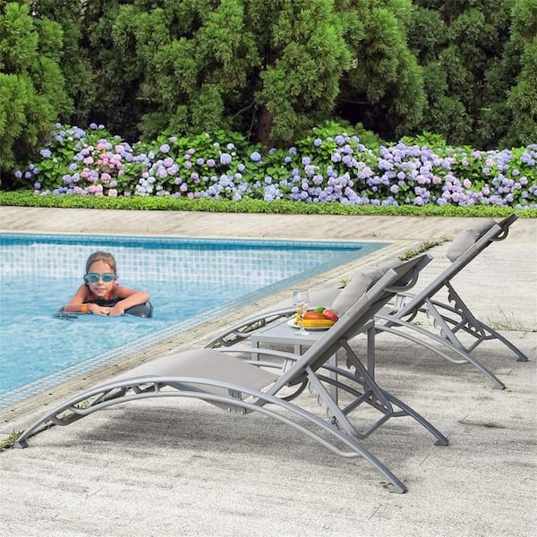 Aluminum Chaise Lounge Set using Grey Textilene Fabric