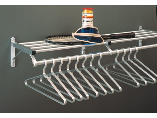 Aluminum Coat Rack with Slatted Hat Shelf and Rod