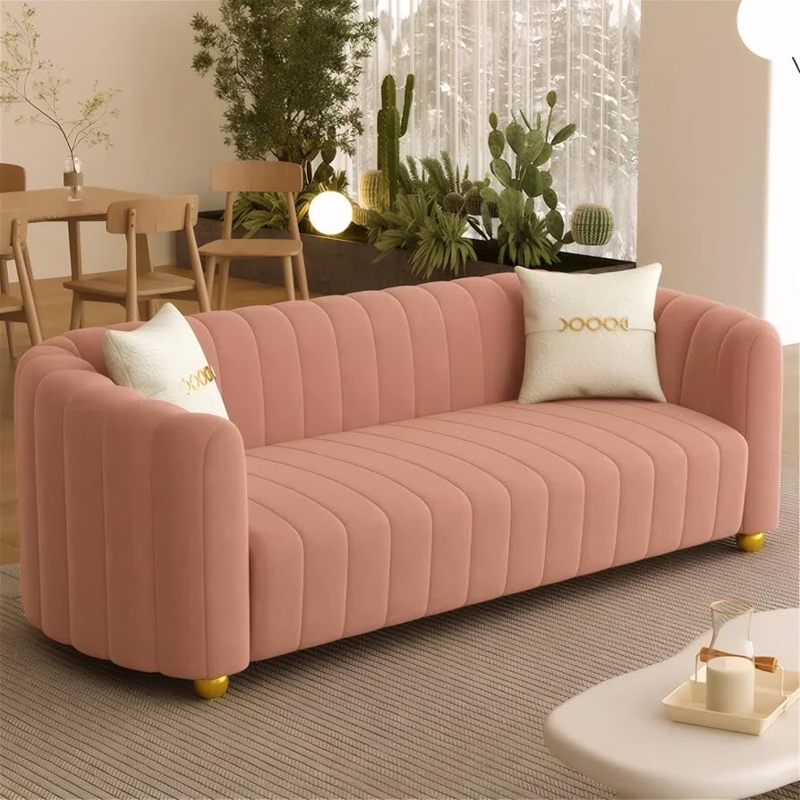 Amazon.com: 83" Luxury Pink Velvet Couch, Mid Century Modern Sofa, Loveseat  Couch with Round Metal Legs, Simple Velvet Tufted Sofa Suitable for living  rooms, apartments, offices, hotel lobbies, etc (03-Pink-53) : Home