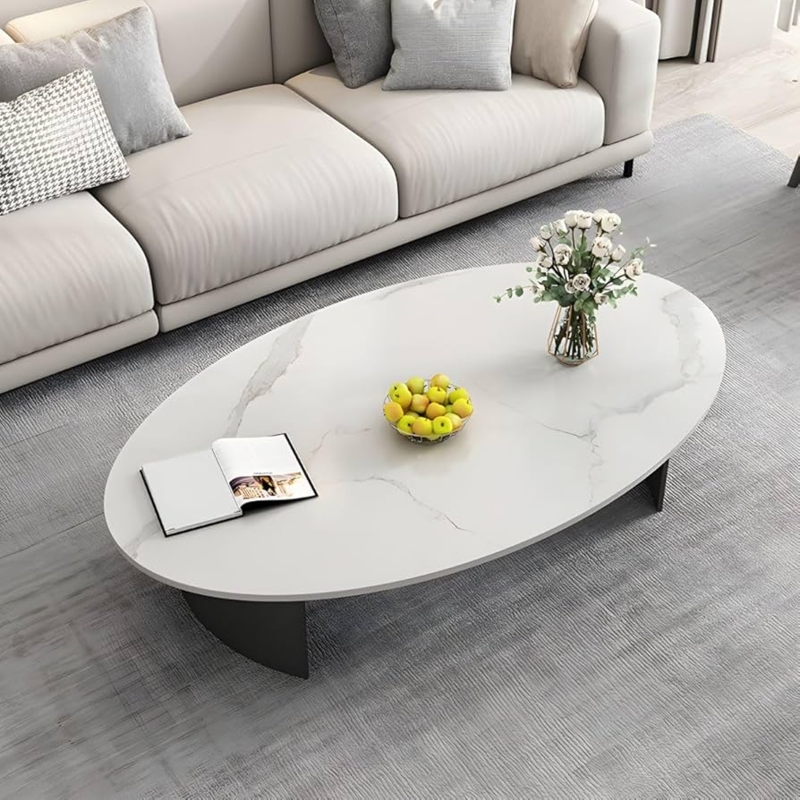 Amazon.com: CraftThink Coffee Table, Mid Century Modern Oval Stone Tabletop  SideTable Coffee Table with Double Pedestal Metal Base for Living Room  Center -White 39.5" L x 23.5" W x 18" H :