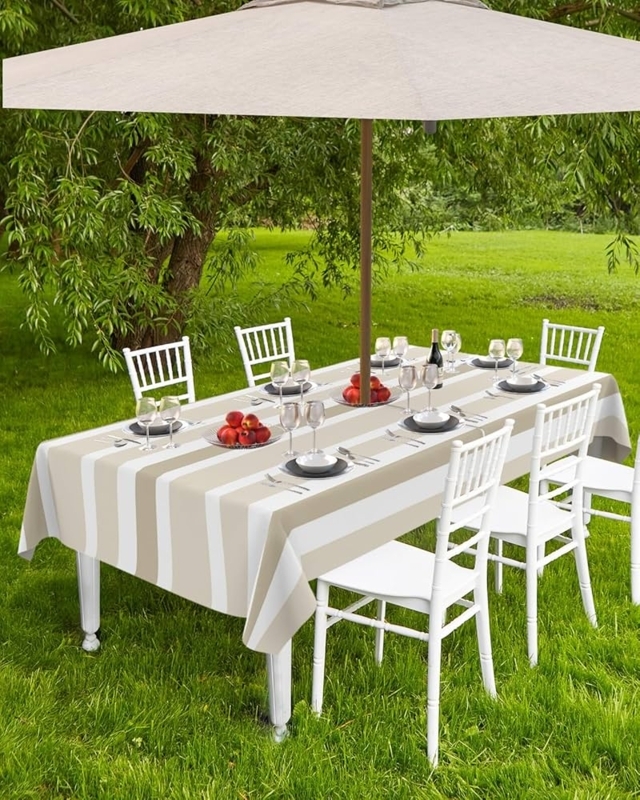 Amazon.com: Outdoor Tablecloth with Umbrella Hole and Zipper Beige White  Stripes Rectangle Outdoor Tablecloths 54x80 Waterproof Outside Table Cloths  Patio Table Cloth Cover for Outdoor Tables Picnic BBQS Garden : Patio