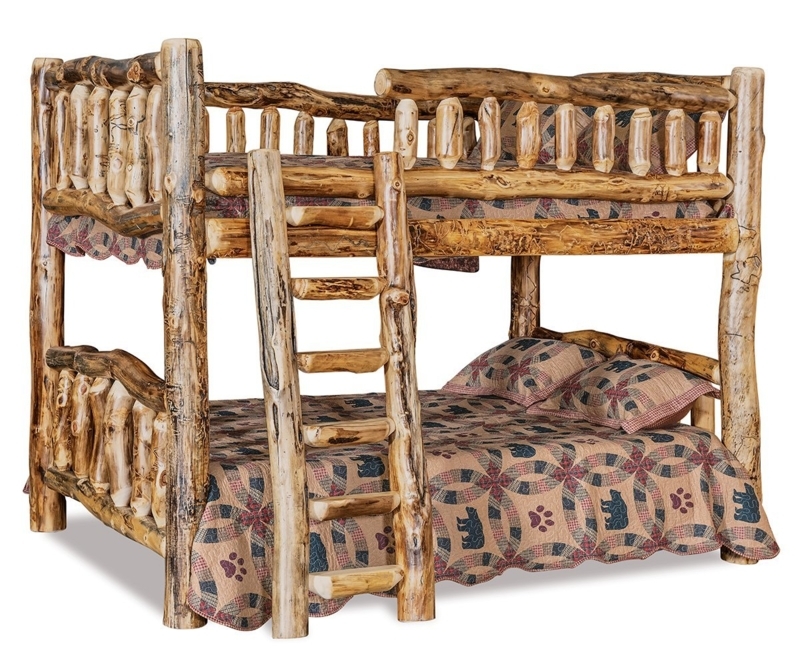 Amish Handcrafted Log Bed with Raw Frame and Bear Pattern Bedding