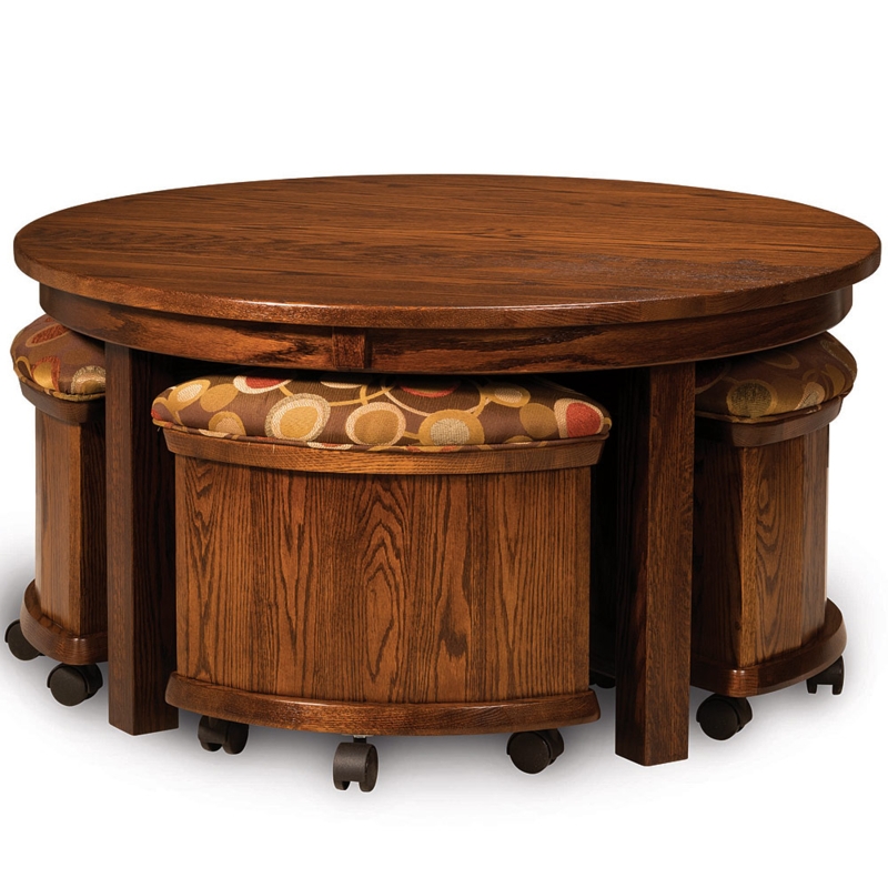 Amish Style Nesting Table, Rolling Casters on Wedge Stools, Warm Walnut